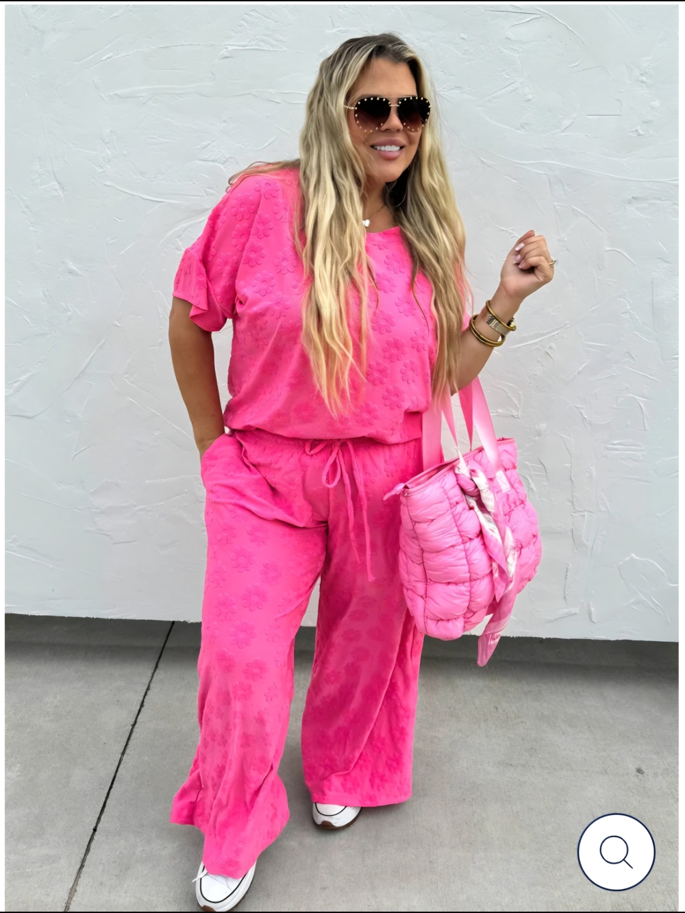 BLAKELEY 2pc Pink Flower Power 3D Daisies Top & Wide Leg Pants Set - 2X/3X - Picture 14 of 14